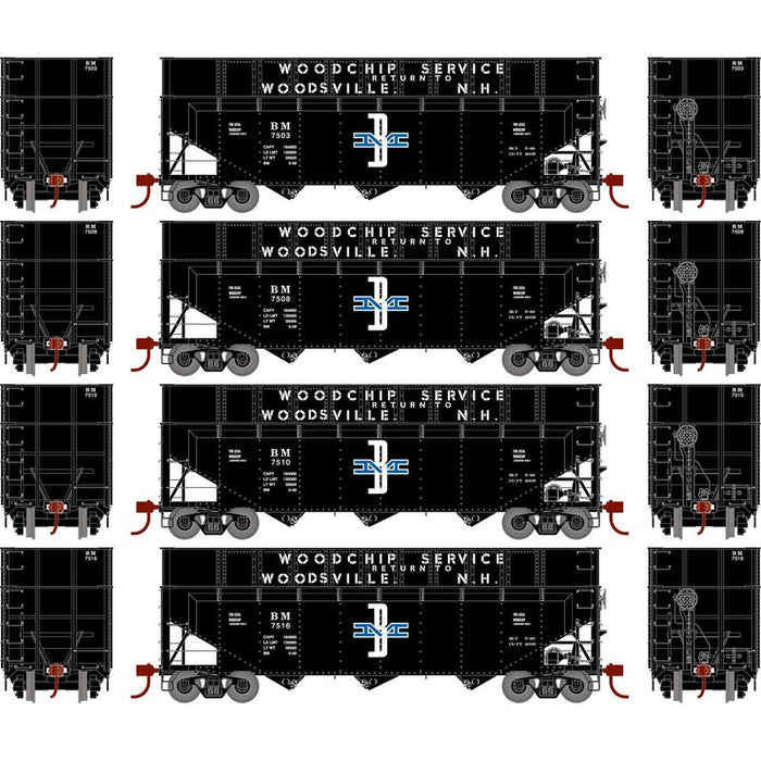 Athearn RTR 1281 HO Scale 40' Woodchip Hopper w/Load Boston & Maine B&M 4-Pack #2