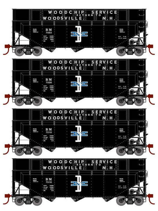 Athearn RTR 1281 HO Scale 40' Woodchip Hopper w/Load Boston & Maine B&M 4-Pack #2