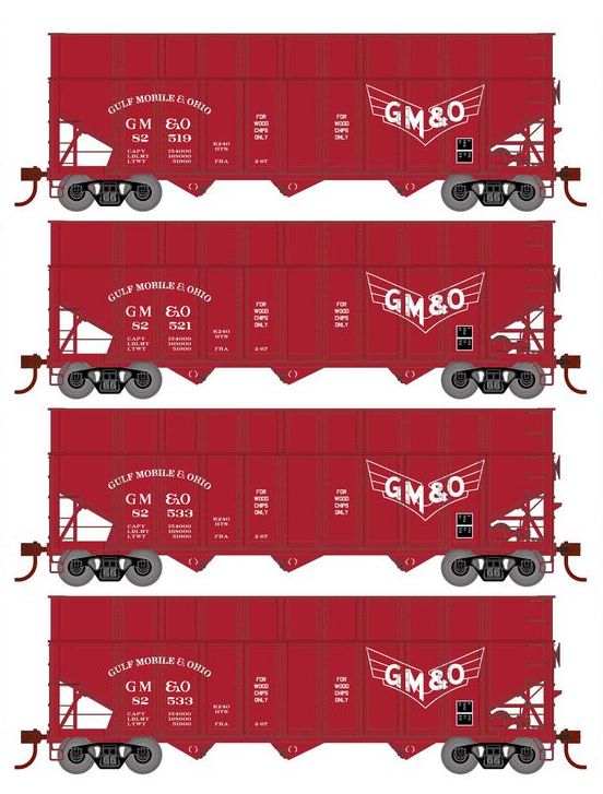 Athearn RTR 1288 HO Scale 40' Woodchip Hopper w/Load Gulf Mobile & Ohio GMO 4-Pack #2