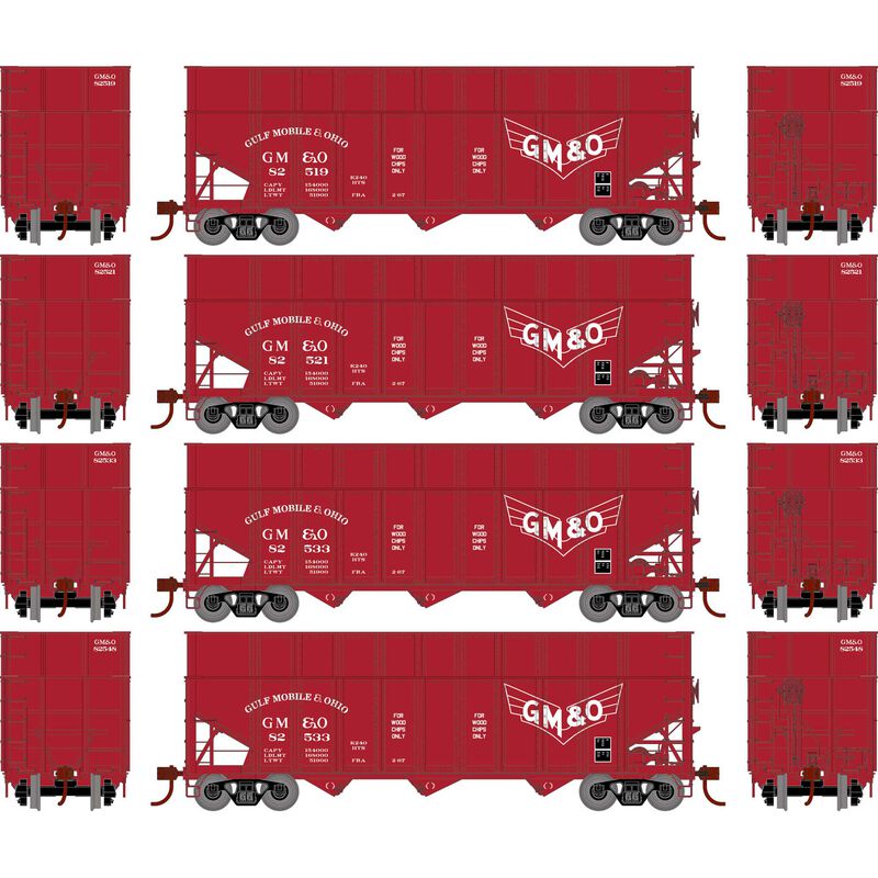 Athearn RTR 1288 HO Scale 40' Woodchip Hopper w/Load Gulf Mobile & Ohio GMO 4-Pack #2