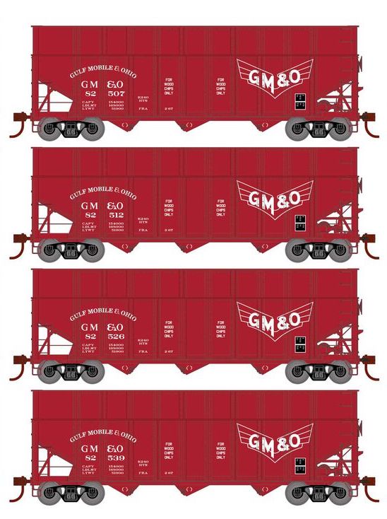 Athearn RTR 1290 HO Scale 40' Woodchip Hopper w/Load Gulf Mobile & Ohio GMO 4-Pack #1