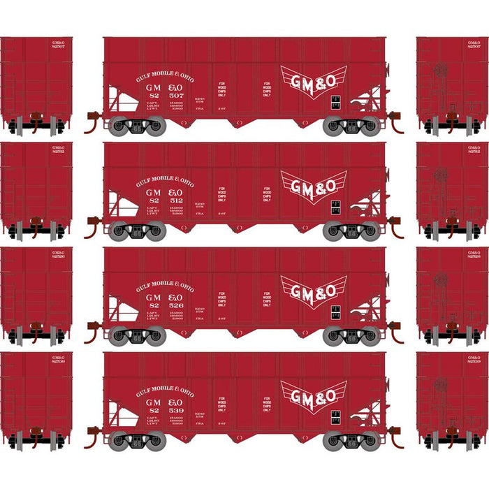 Athearn RTR 1290 HO Scale 40' Woodchip Hopper w/Load Gulf Mobile & Ohio GMO 4-Pack #1