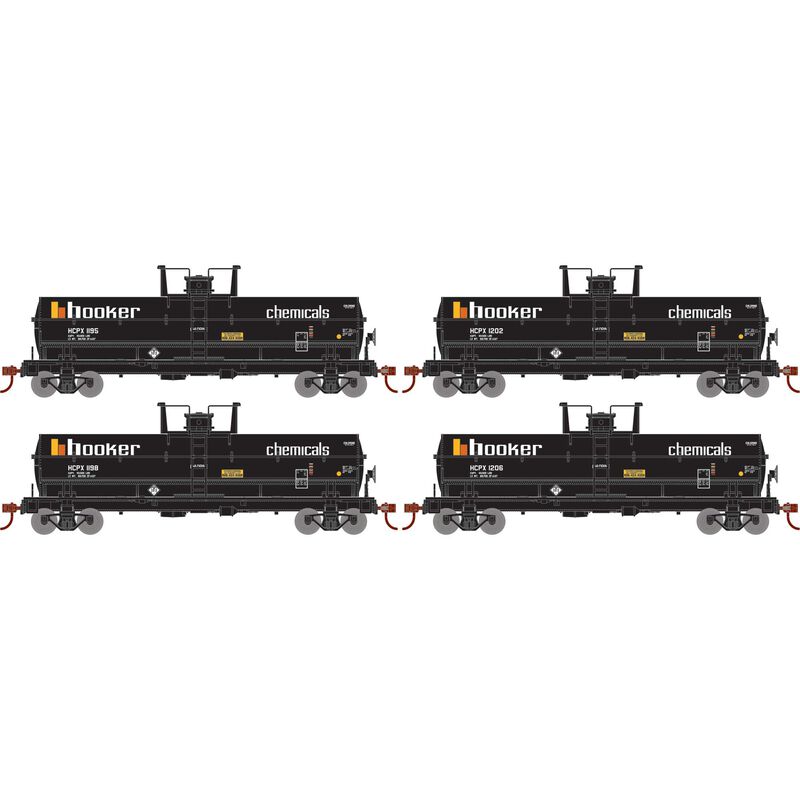 Athearn RTR 1306 HO Scale Chemical Tank Hooker Chemicals HCPX 4-Pack