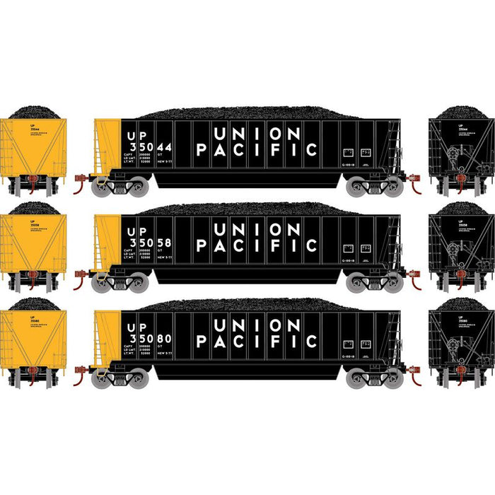 Athearn RTR 1388 HO Scale Bathtub Gondola w/Load Union Pacific UP 3-Pack #2