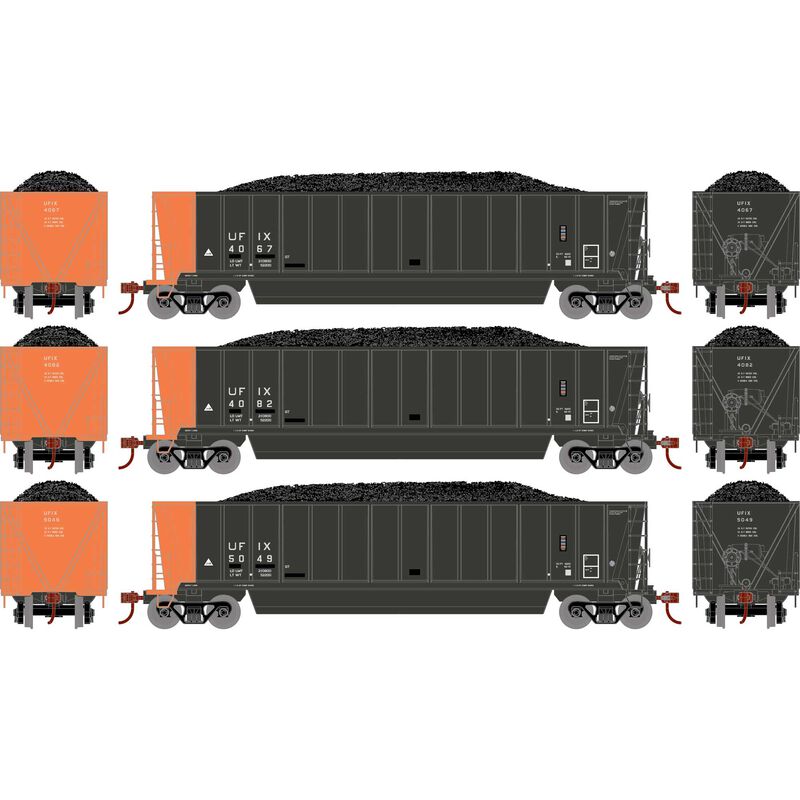 Athearn RTR 1396 HO Scale Bathtub Gondola w/Load Utility Fuels UFIX 3-Pack #1 Primed for Grime