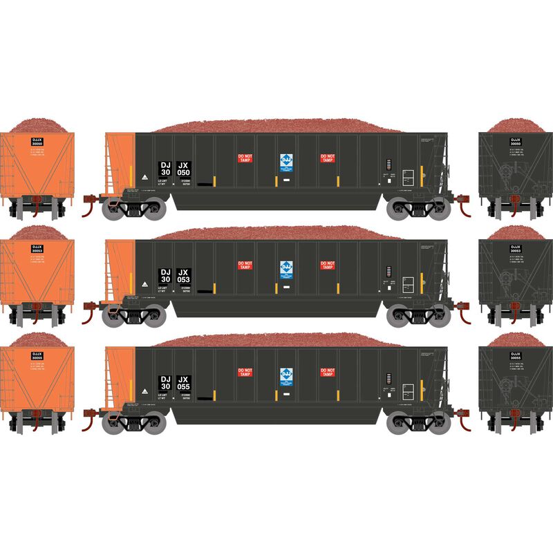 Athearn RTR 1398 HO Scale Bathtub Gondola w/Load David J Joseph DJJX 3-Pack #1 Primed for Grime
