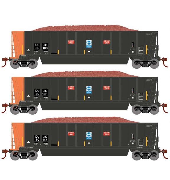 Athearn RTR 1400 HO Scale Bathtub Gondola w/Load David J Joseph DJJX 3-Pack #2 Primed for Grime