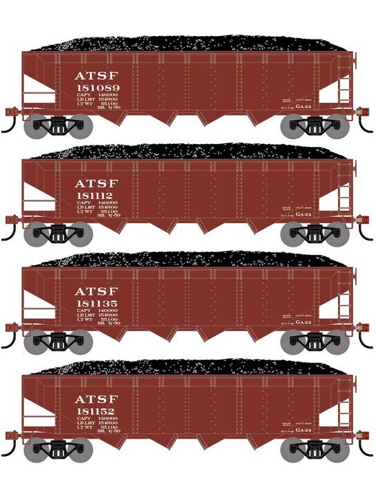 Athearn RTR 1570 HO Scale 40' 4-Bay Offset Hopper W/Load Santa Fe ATSF 4-Pack #1