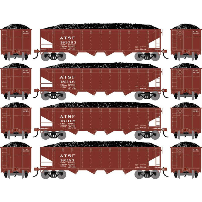 Athearn RTR 1571 HO Scale 40' 4-Bay Offset Hopper W/Load Santa Fe ATSF 4-Pack #2