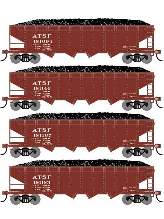 Athearn RTR 1571 HO Scale 40' 4-Bay Offset Hopper W/Load Santa Fe ATSF 4-Pack #2
