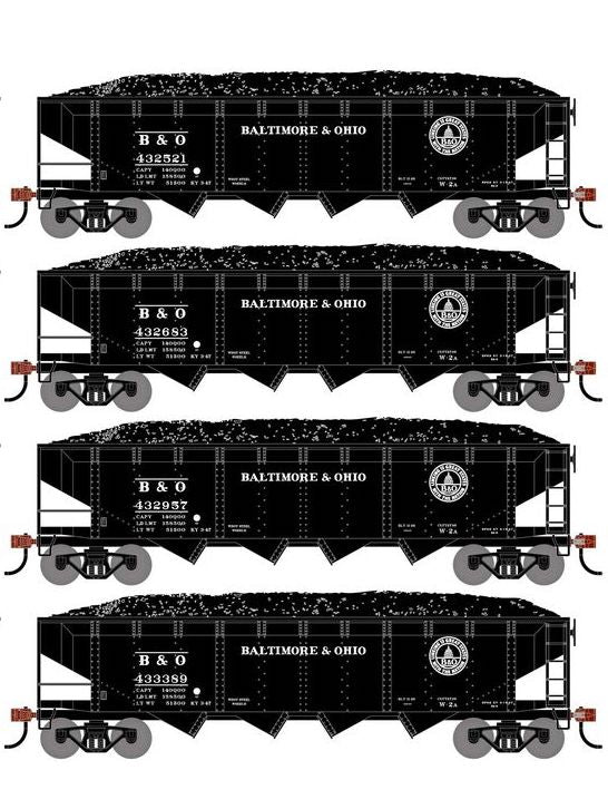 Athearn RTR 1573 HO Scale 40' 4-Bay Offset Hopper W/Load Baltimore & Ohio B&O 4-Pack #1