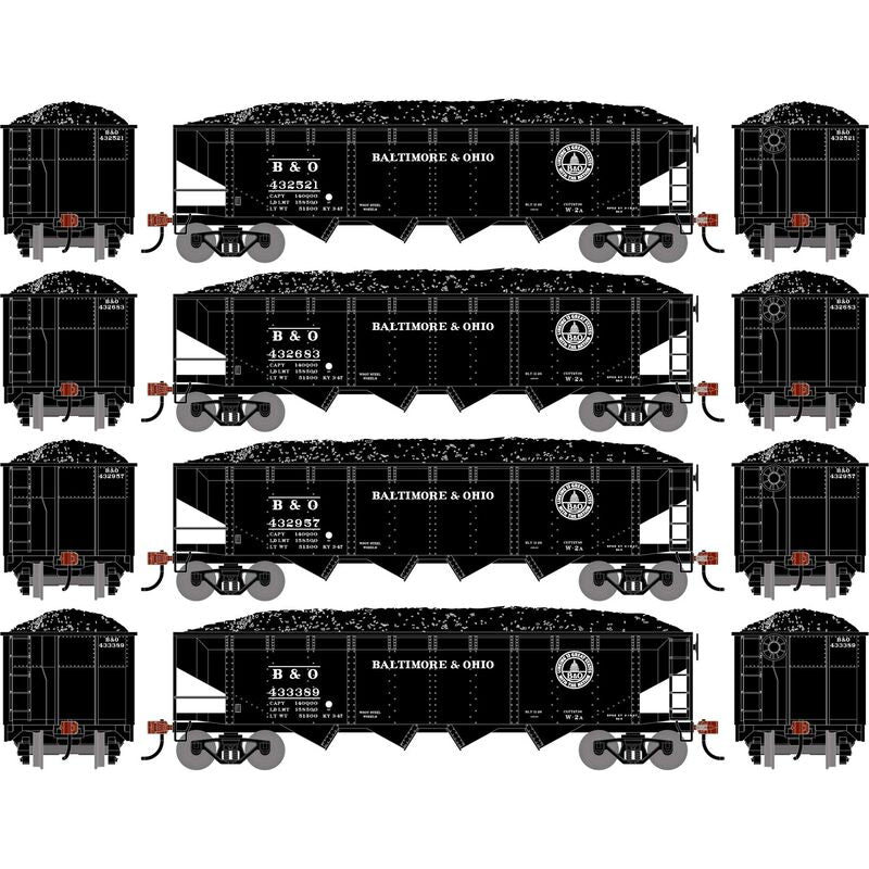 Athearn RTR 1573 HO Scale 40' 4-Bay Offset Hopper W/Load Baltimore & Ohio B&O 4-Pack #1
