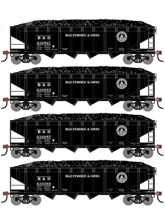 Athearn RTR 1573 HO Scale 40' 4-Bay Offset Hopper W/Load Baltimore & Ohio B&O 4-Pack #1