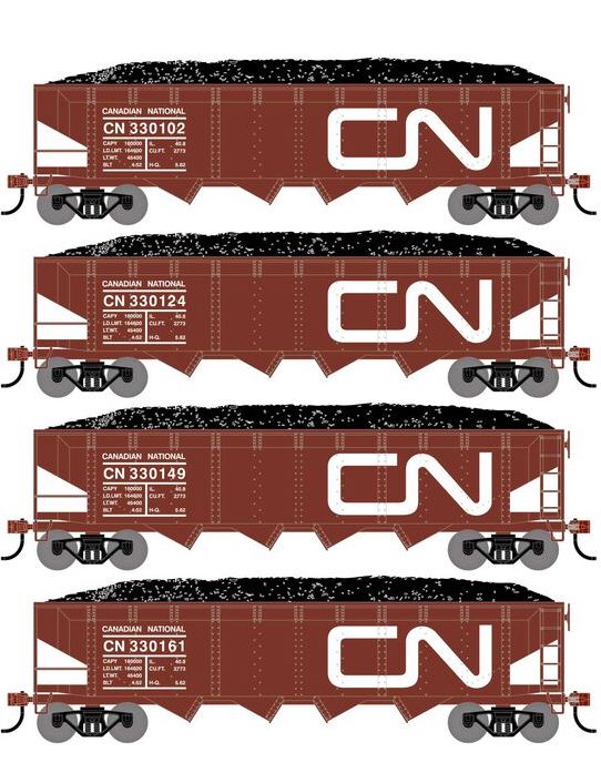 Athearn RTR 1577 HO Scale 40' 4-Bay Offset Hopper W/Load Canadian National CN 4-Pack #2