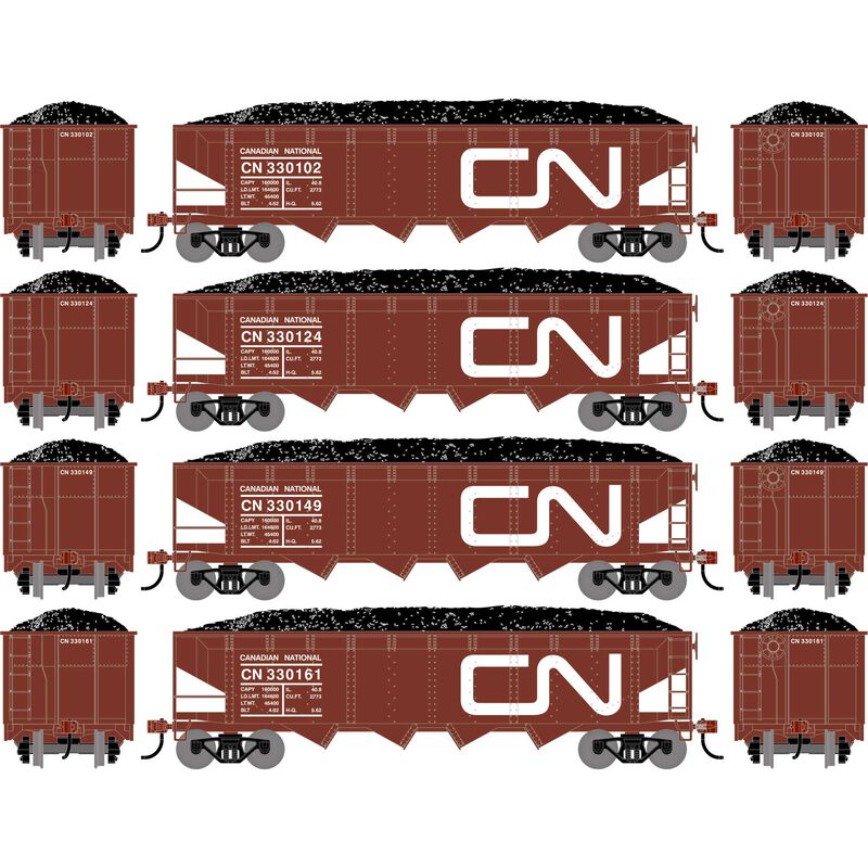 Athearn RTR 1577 HO Scale 40' 4-Bay Offset Hopper W/Load Canadian National CN 4-Pack #2