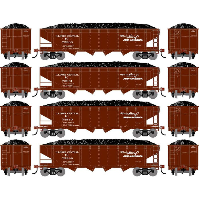 Athearn RTR 1582 HO Scale 40' 4-Bay Offset Hopper W/Load Illinois Central IC 4-Pack #1