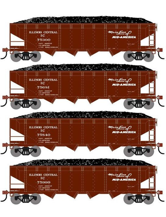 Athearn RTR 1582 HO Scale 40' 4-Bay Offset Hopper W/Load Illinois Central IC 4-Pack #1