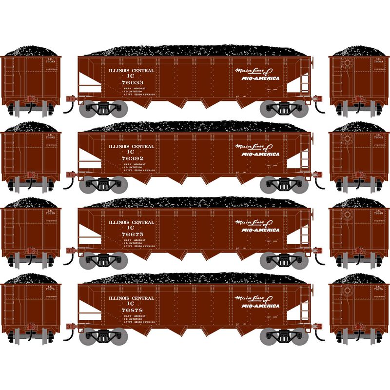 Athearn RTR 1583 HO Scale 40' 4-Bay Offset Hopper W/Load Illinois Central IC 4-Pack #2