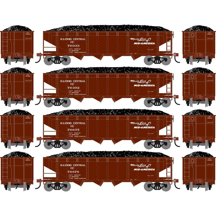 Athearn RTR 1583 HO Scale 40' 4-Bay Offset Hopper W/Load Illinois Central IC 4-Pack #2