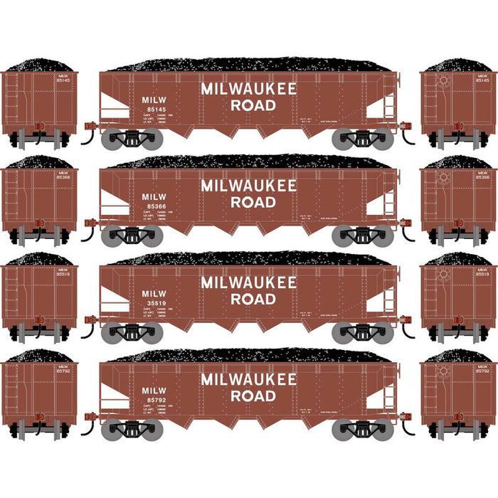Athearn RTR 1585 HO Scale 40' 4-Bay Offset Hopper W/Load Milwaukee Road MILW 4-Pack #1