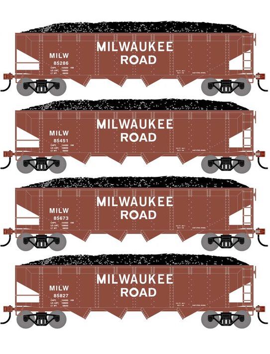Athearn RTR 1586 HO Scale 40' 4-Bay Offset Hopper W/Load Milwaukee Road MILW 4-Pack #2