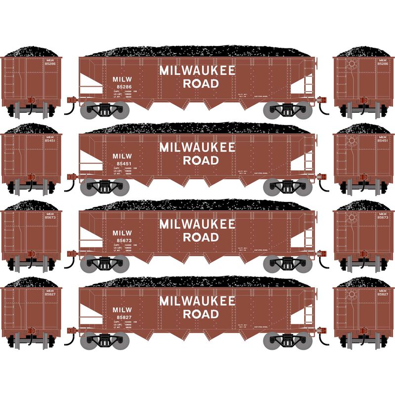 Athearn RTR 1586 HO Scale 40' 4-Bay Offset Hopper W/Load Milwaukee Road MILW 4-Pack #2