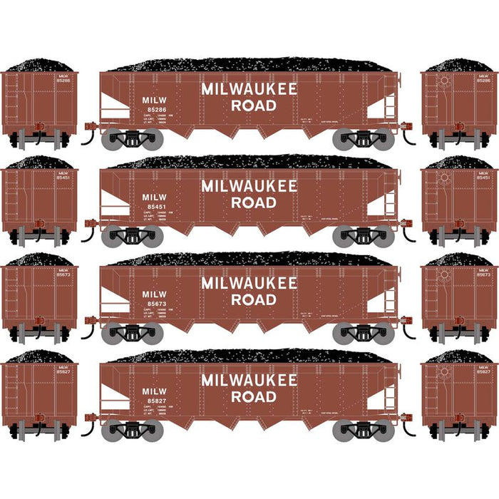 Athearn RTR 1586 HO Scale 40' 4-Bay Offset Hopper W/Load Milwaukee Road MILW 4-Pack #2
