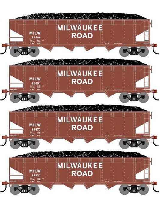 Athearn RTR 1586 HO Scale 40' 4-Bay Offset Hopper W/Load Milwaukee Road MILW 4-Pack #2
