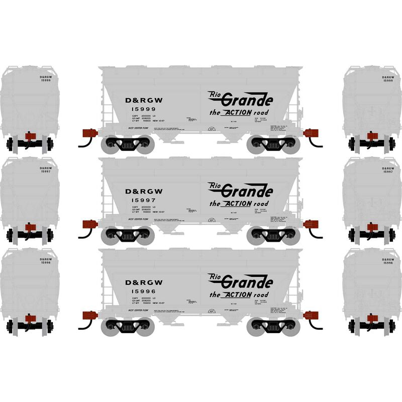 Athearn RTR 1685 HO Scale ACF 2970 Covered Hopper Rio Grande DRGW 3-Pack
