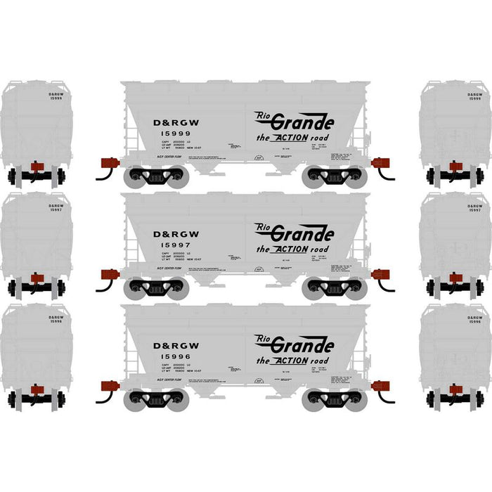 Athearn RTR 1685 HO Scale ACF 2970 Covered Hopper Rio Grande DRGW 3-Pack