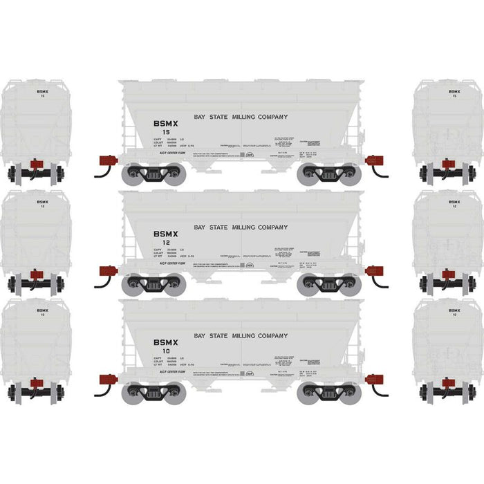 Athearn RTR 1694 HO Scale ACF 2970 Covered Hopper Bay State Milling BSMX 3-Pack