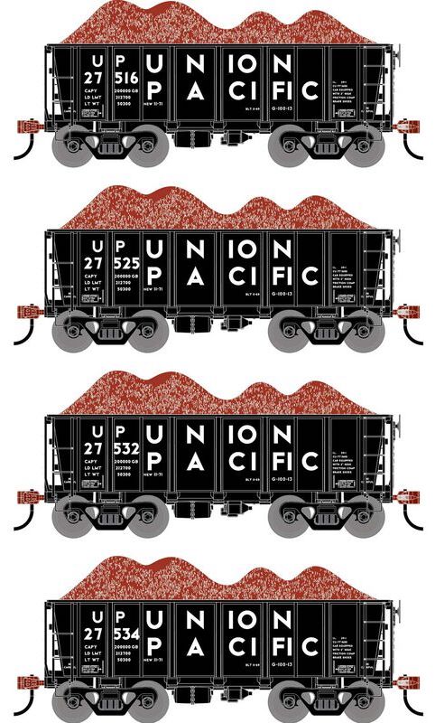 Athearn RTR 1699 HO Scale 26' Ore Car Low Side w/Load Union Pacific UP 4-Pack #1