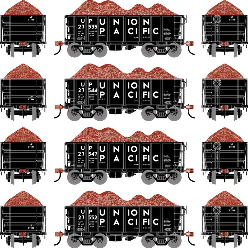 Athearn RTR 1700 HO Scale 26' Ore Car Low Side w/Load Union Pacific UP 4-Pack #2
