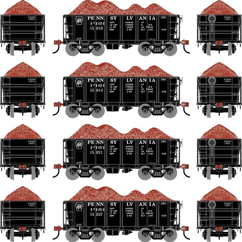Athearn RTR 1705 HO Scale 26' Ore Car Low Side w/Load Pennsylvania PRR 4-Pack #1
