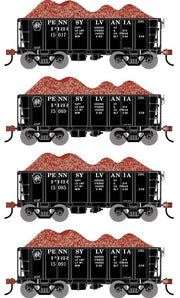 Athearn RTR 1706 HO Scale 26' Ore Car Low Side w/Load Pennsylvania PRR 4-Pack #2