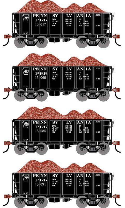 Athearn RTR 1706 HO Scale 26' Ore Car Low Side w/Load Pennsylvania PRR 4-Pack #2