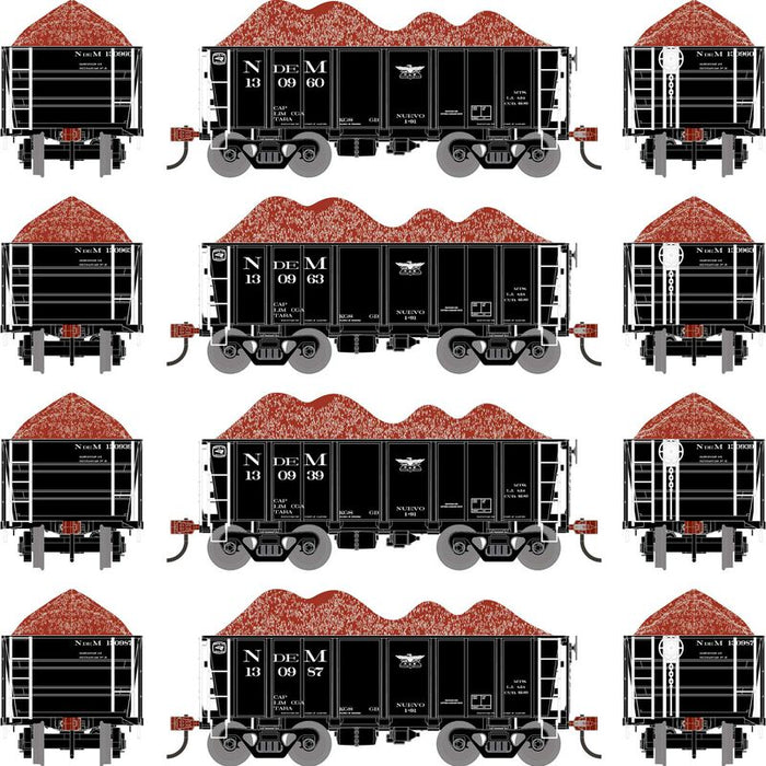 Athearn RTR 1708 HO Scale 26' Ore Car Low Side w/Load Nacionales de Mexico NdeM 4-Pack #1