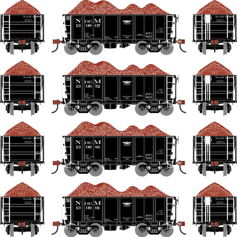Athearn RTR 1709 HO Scale 26' Ore Car Low Side w/Load Nacionales de Mexico NdeM 4-Pack #2
