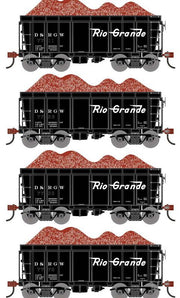 Athearn RTR 1715 HO Scale 26' Ore Car High Side w/Load Rio Grande DRGW 4-Pack #2