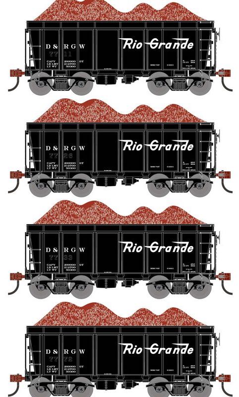 Athearn RTR 1715 HO Scale 26' Ore Car High Side w/Load Rio Grande DRGW 4-Pack #2