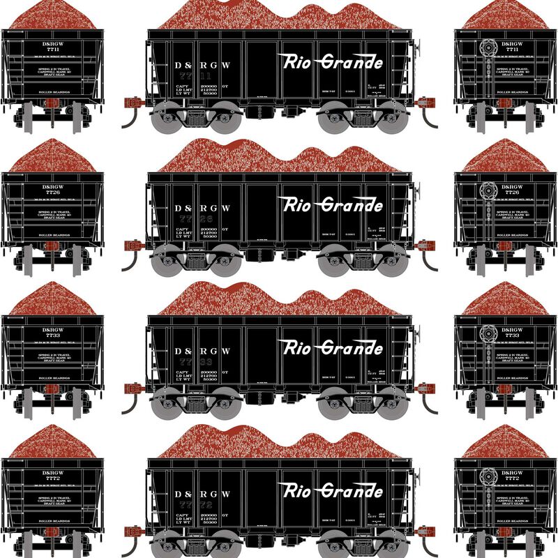 Athearn RTR 1715 HO Scale 26' Ore Car High Side w/Load Rio Grande DRGW 4-Pack #2