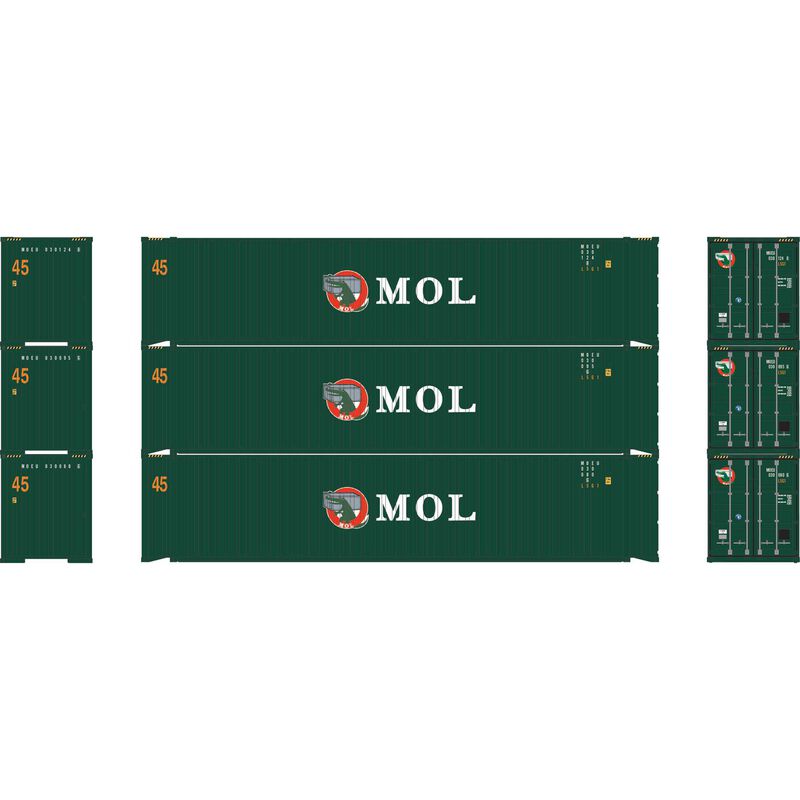 Athearn RTR 1829 HO Scale 45' Container MOL MOEL 3-Pack