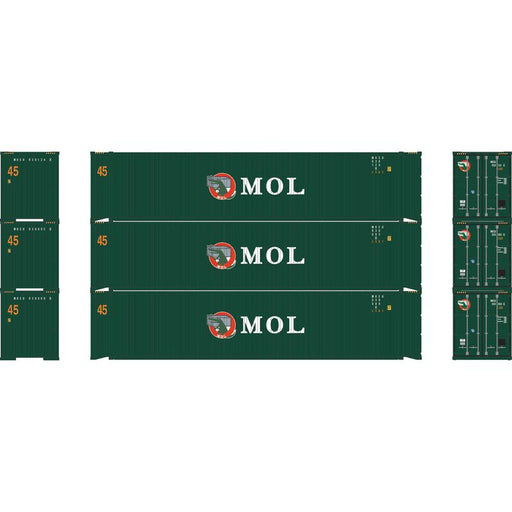 Athearn RTR 1829 HO Scale 45' Container MOL MOEL 3-Pack