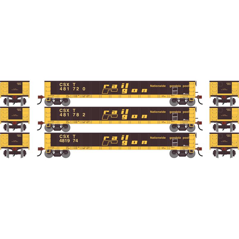 Athearn RTR 1861 HO Scale 52' Mill Gondola CSX CSXT 3-Pack
