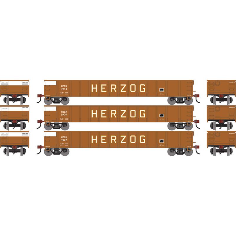 Athearn RTR 1864 HO Scale 52' Mill Gondola Herzog HZGX 3-Pack