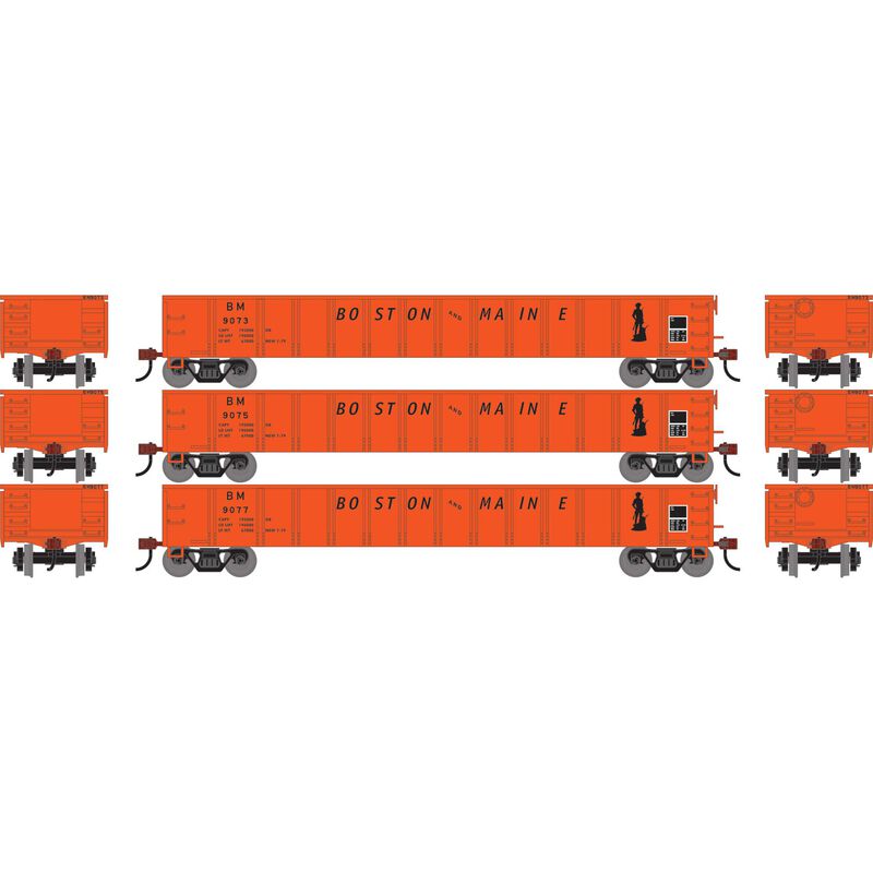 Athearn RTR 1870 HO Scale 52' Mill Gondola Boston & Maine B&M 3-Pack