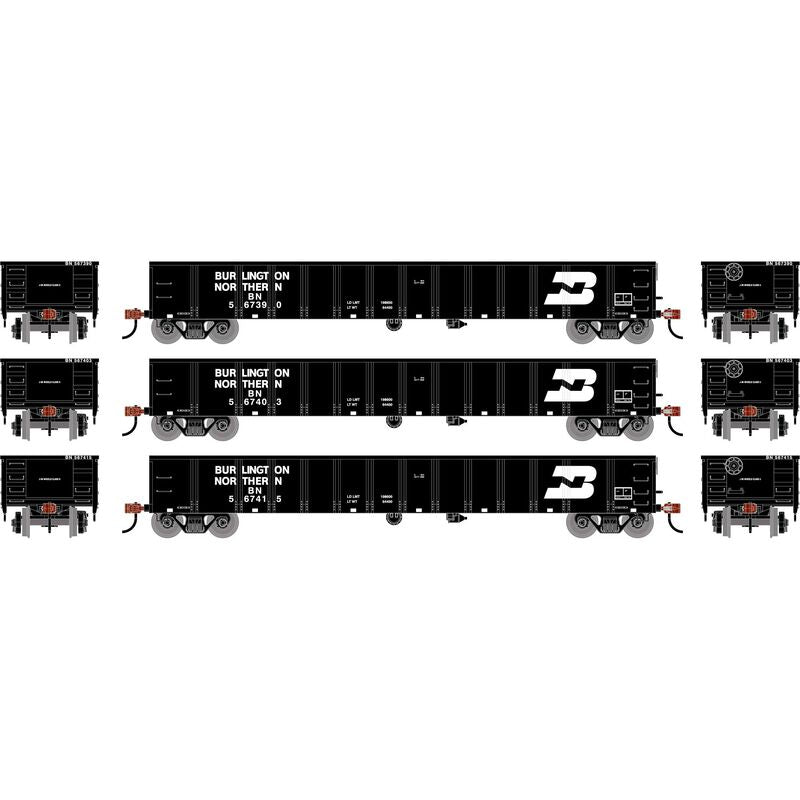 Athearn RTR 1986 HO Scale 52' Mill Gondola Burlington Northern BN 3-Pack