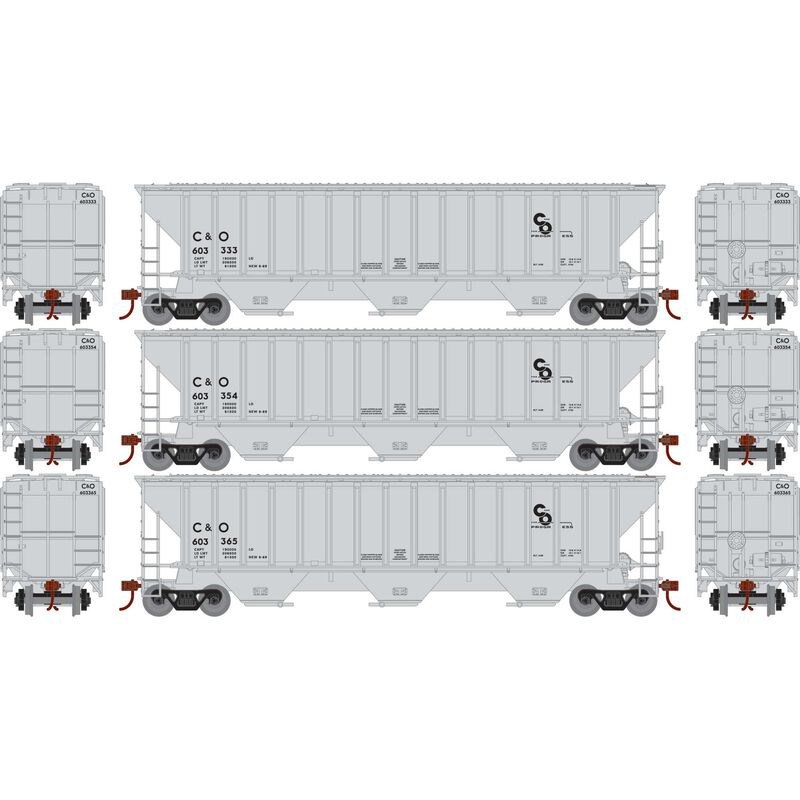 Athearn RTR 22269 HO Scale PS 4740 Covered Hopper Chesapeake & Ohio C&O 3-Pack