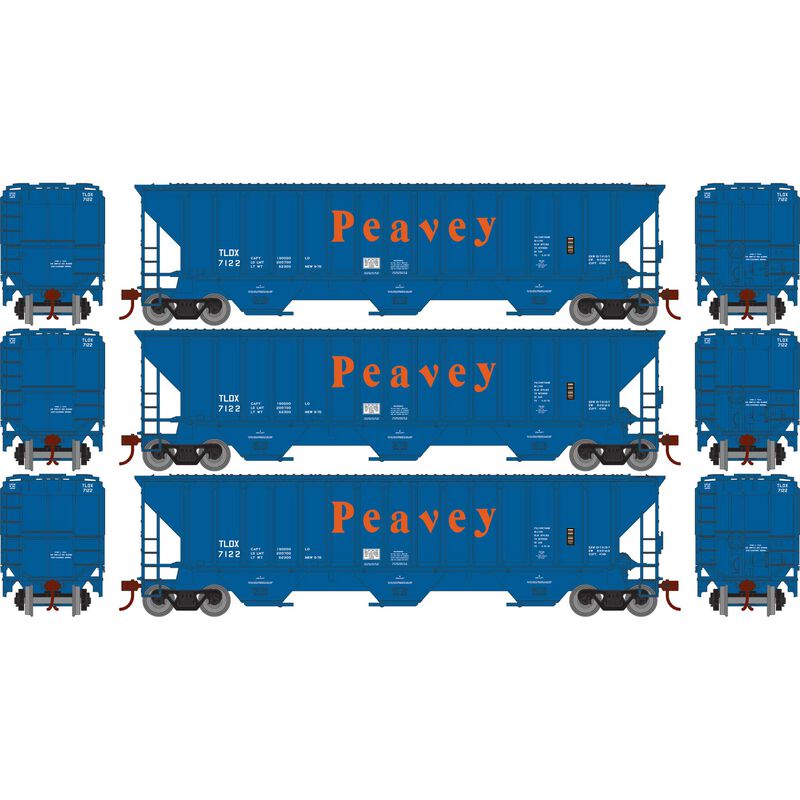 Athearn RTR 22275 HO Scale PS 4740 Covered Hopper Peavey TLDX 3-Pack