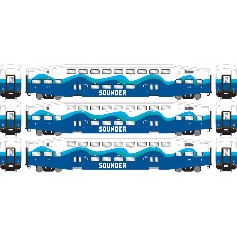 Athearn RTR 28590 N Scale Bombardier Coach Car Sounder SDRX 3 Pack